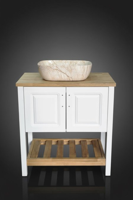 خزانة خشب وأبيض بحوض رخامي فاخر